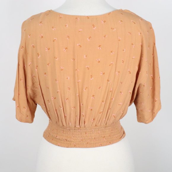 Arizona Jean Co Womens Small Smocked Waist Floral Crop Top Shirt - Picture 2 of 5